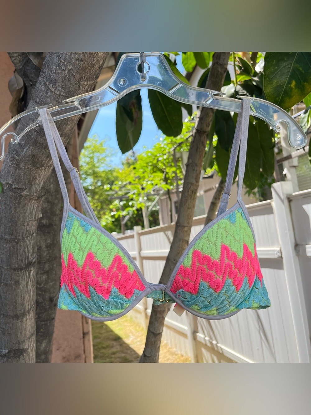 Victoria’s Secret Neon Lace Chevron Booster Bikini Top.